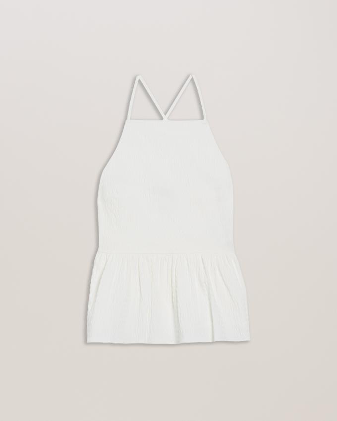 Hauts Ted Baker Seersucker Peplum Strappy Cami Blanche Femme | MGI-06028203